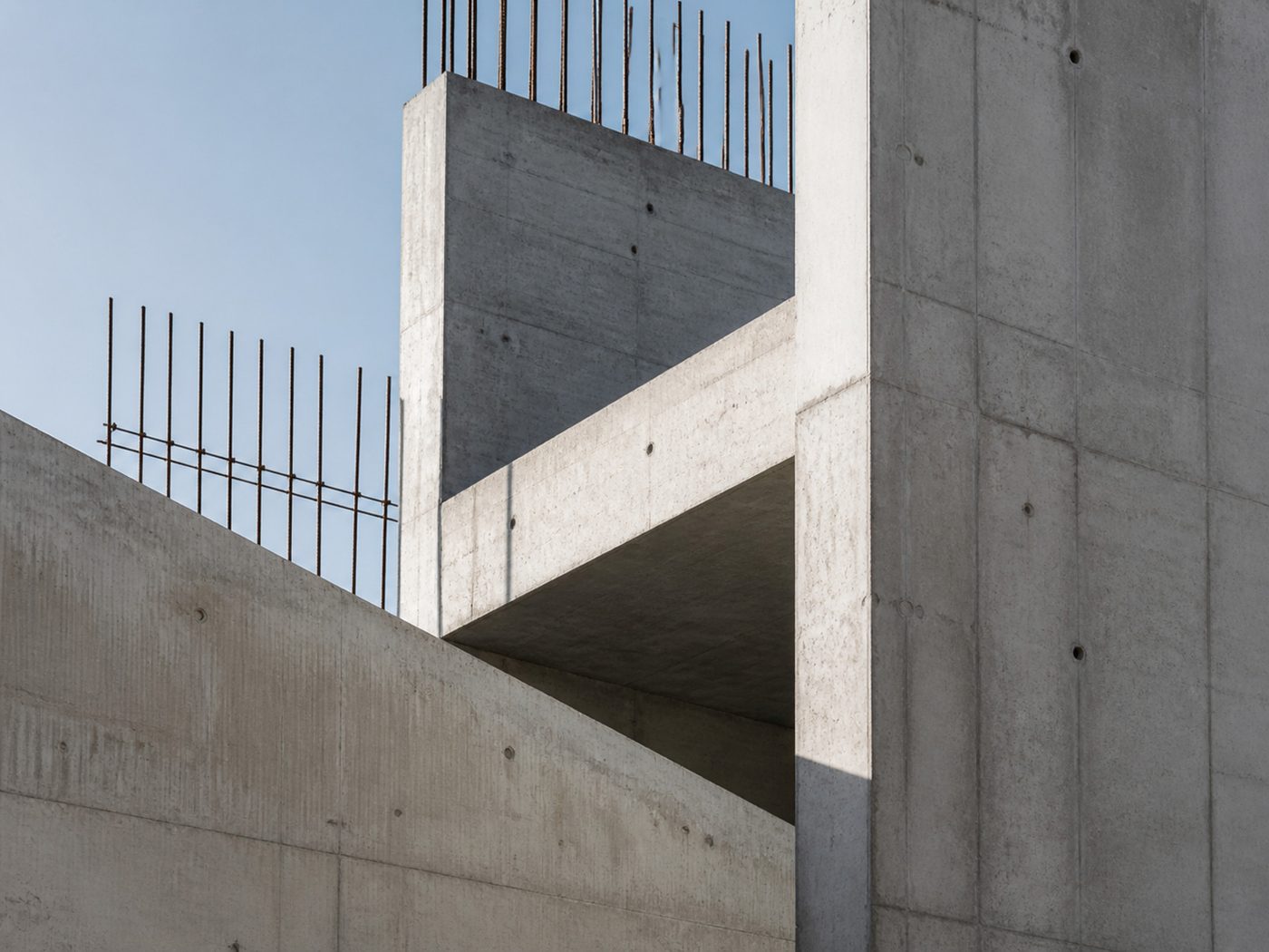 Poured concrete structure on an active civil works site